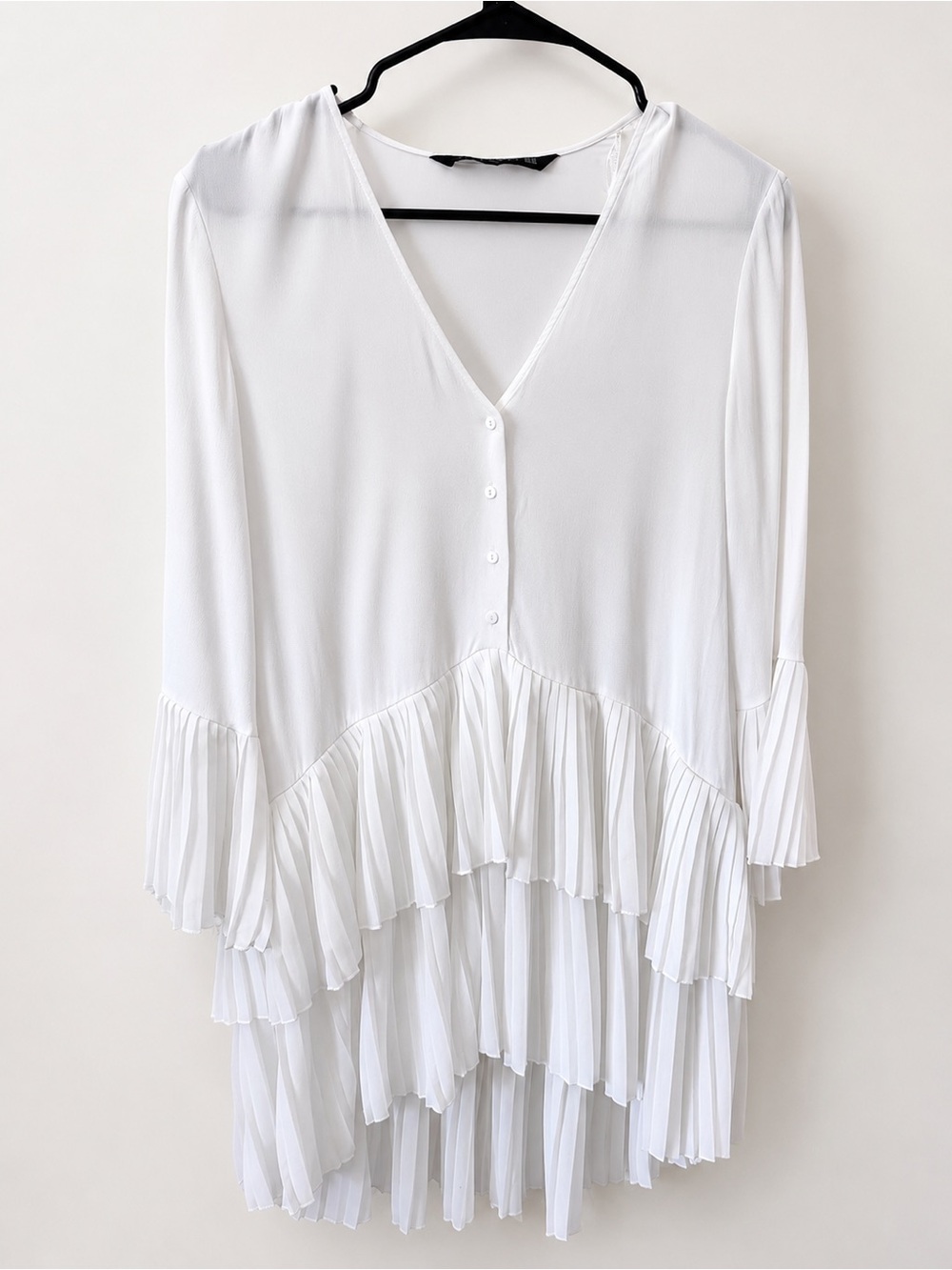 Zara White Tiered Ruffle V-Neck Tunic
